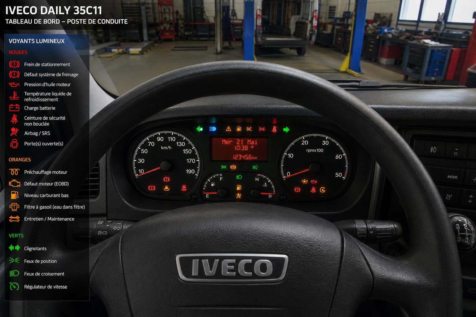 découvrez le guide complet des voyants du tableau de bord pour l'iveco daily 35c11 et apprenez à interpréter chaque alerte pour une conduite en toute sécurité.